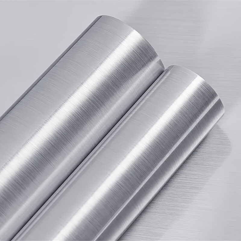Silvery Stainless Steel Wallpaper - 23.7" X 393.7" Roll, Texture For Kitchen , Metal Texture, Adhesive