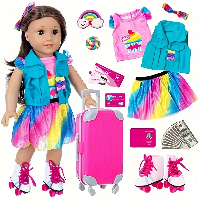 20pcs Of 18 Inch Baby Doll Clothes And Accessories Luggage, Pillows,  Fashion Glasses, Passport, Mobile Travel Equipment Set, Suitable for 18  Inch Ba