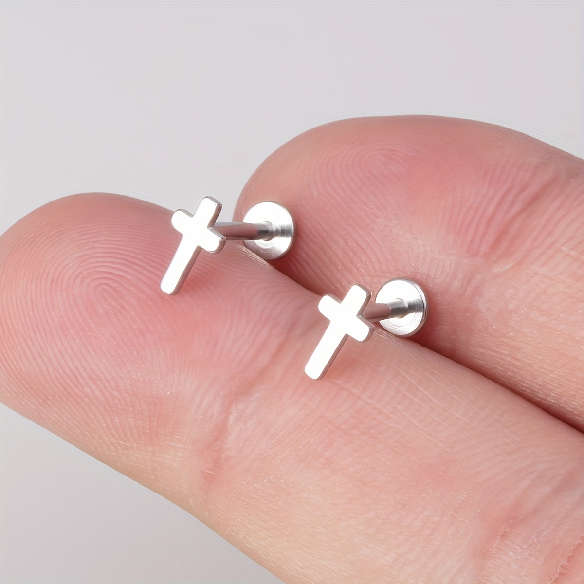 2pcs Cross Lip Piercing Stainless Steel Labret Ring Ear Cartilage Stud Earring Bar Tragus Helix Conch Screw Retainer Jewelry 16g