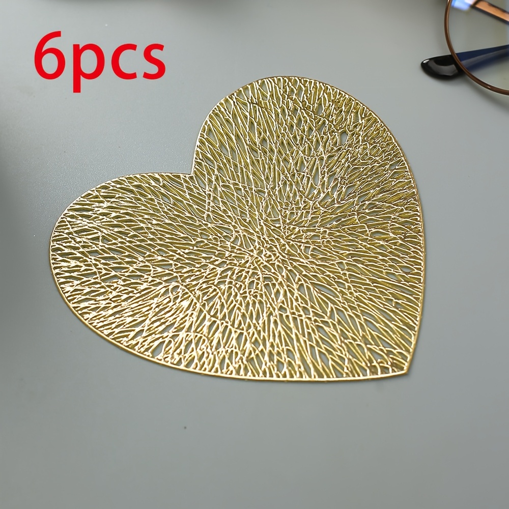 Image of 6pcs, Valentine's Day Wedding Heart Pvc Hot Foil Hollow Coasters, Valentine's Day Table Decoration Coasters, Wedding Table Decoration Coasters, Heart Random Fiber Coasters