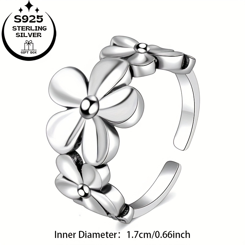 925 Sterling Silvery Creative Flower Adjustable Ring for Women