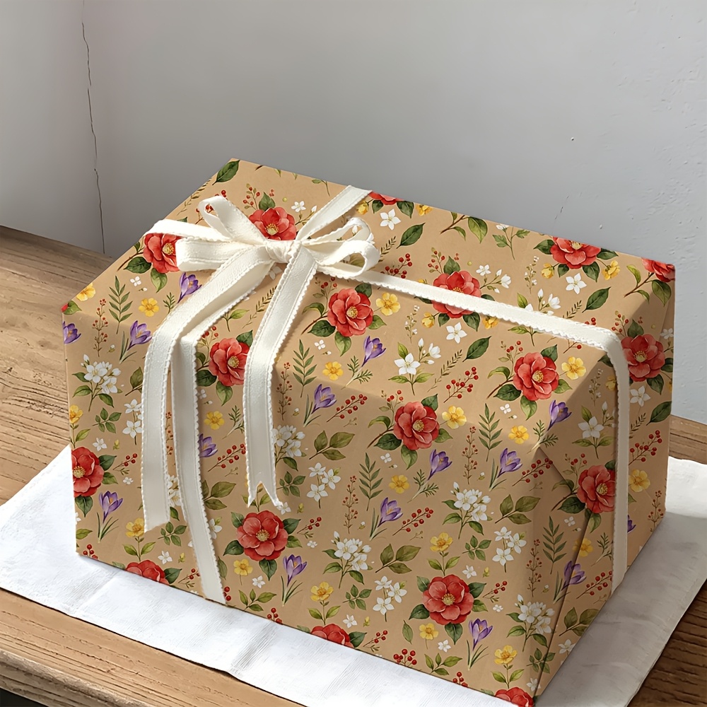 Vintage Floral Christmas Wrapping Paper Roll for Holiday Gifts