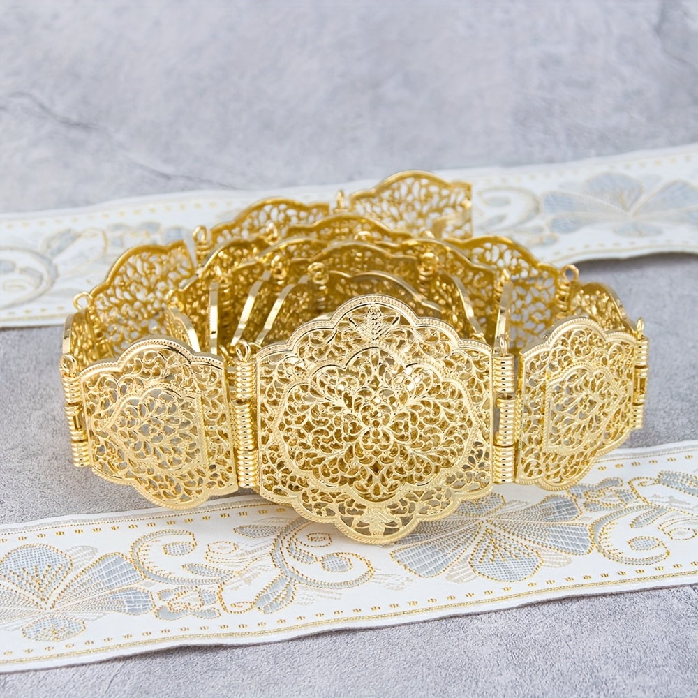 1pc Middle Eastern Arabic Women's Belt, Metal Chain, Hollow Arabic Pattern,, Adjustable Length 103cm, Suitable For Banquets And Performances, Traditional Caftan Abaya Decorative Belt