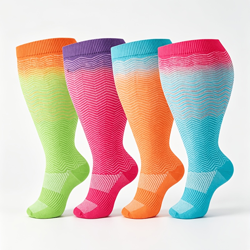 TEMU 4 Pairs Plus Size Compression Socks For Men And Women, Long Knee-high Pressure Socks Suitable For Outdoor Cycling, Travel, Hiking, Yoga, And
