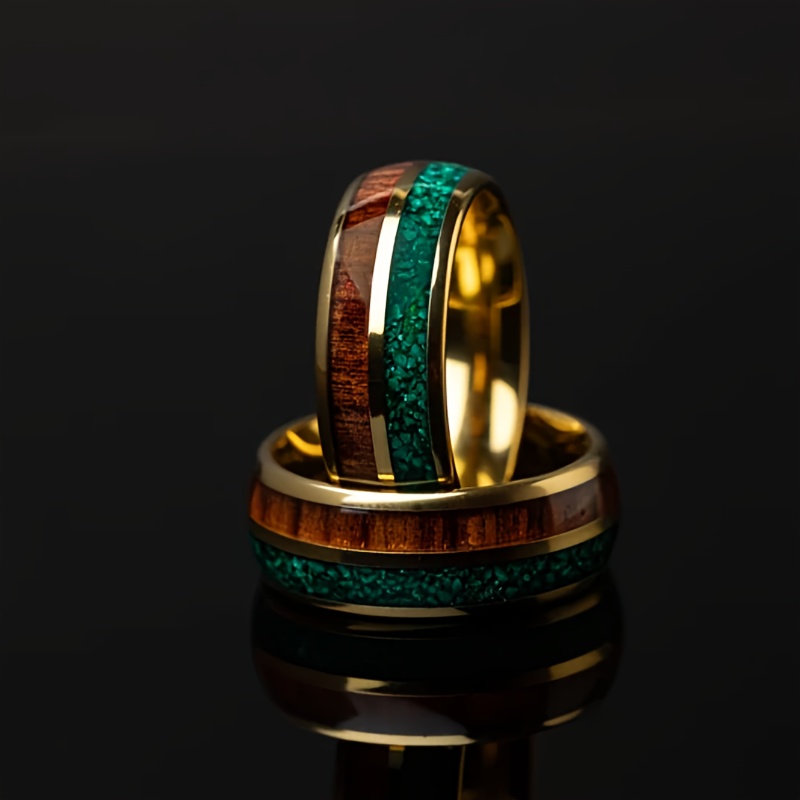 E-shop Malachit & Koa Holz Ring, , Malachit Holzband, Malachit und Holz Ring, Wolframring für Männer, Ehering, 8mm Ring