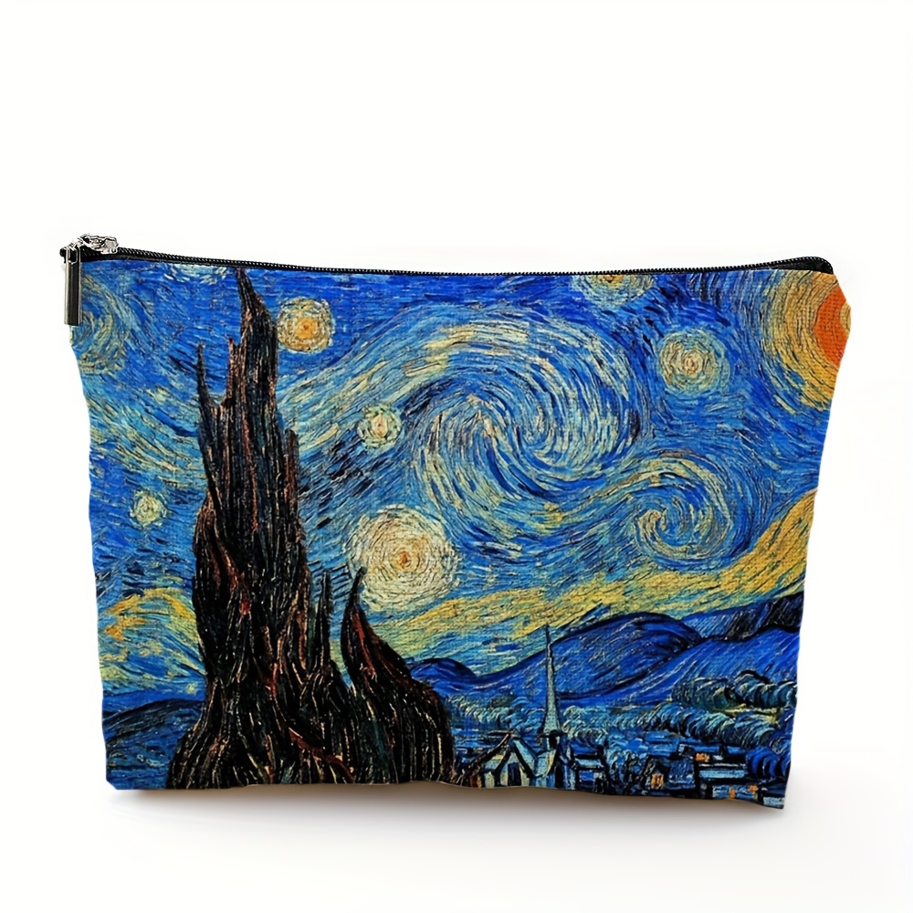 TEMU 1pz Borsa Trucco con Stampa di Van Gogh in Olio con Cerniera - Astuccio Cosmetico Qualit� per Donne, Organizzatore da Viaggio e , Accessorio |