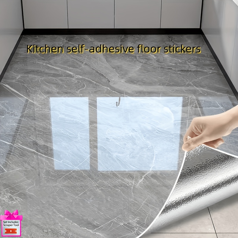 TEMU 1 Roll Of Marble Light Luxury Kitchen Floor Waterproof Self-adhesive Wallpaper, Which Torn And Stuck , Is , Suitable For Home Kitchen And