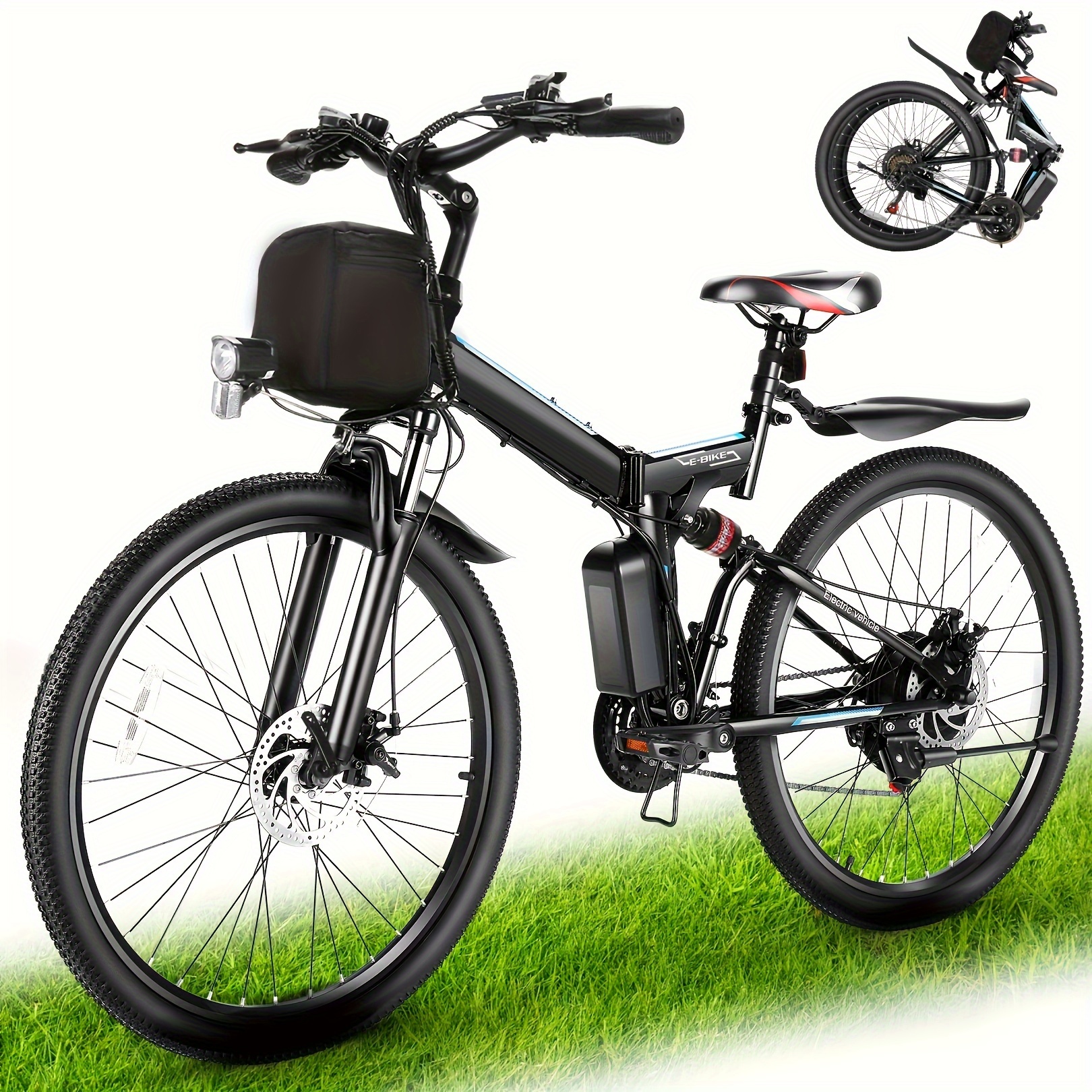 

26" Electric Bike For Adults, Folding Electric Mountain Bike With 500w Motor, 48v Removable Lithium-, , 20mph, Up To 50 Miles,