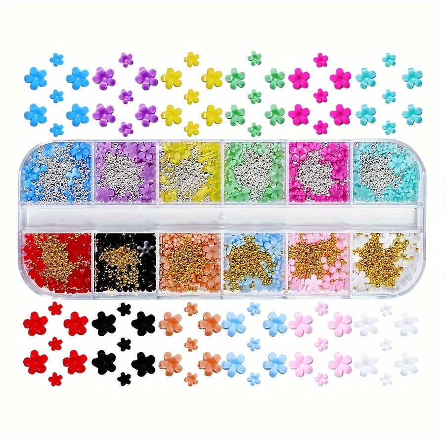 conjunto decoración uñas flores 3d pedrería cuentas caviar Temu