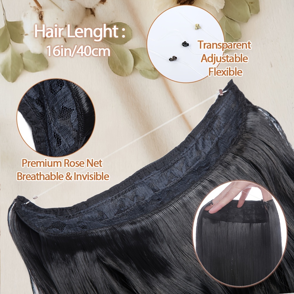 s noilite invisible wire hair extensions adjustable size breathable lace net synthetic straight curly wavy secret headband for women natural look highlighting piece details 5