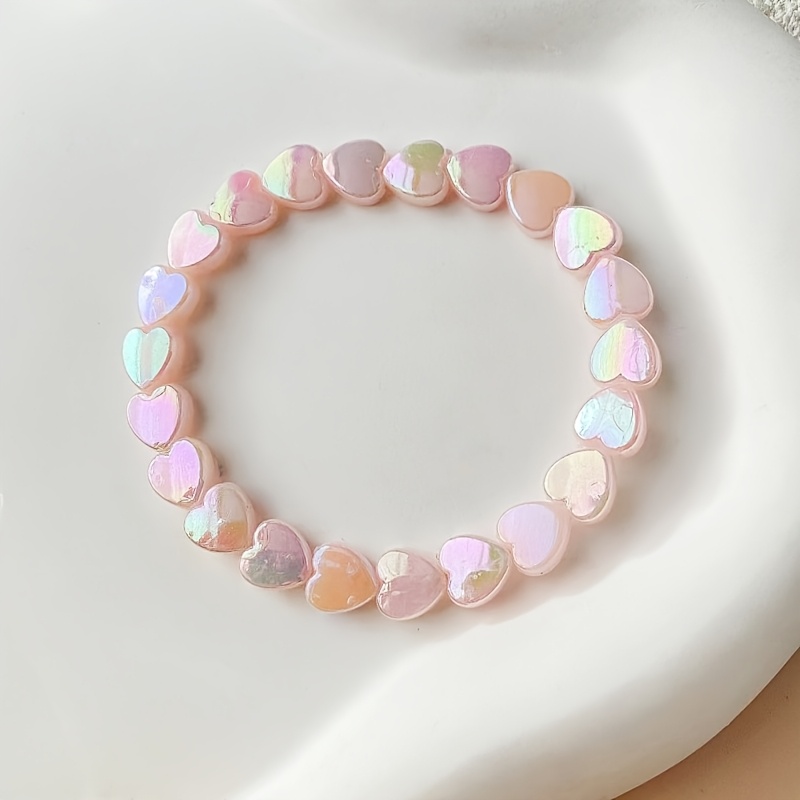 Sweet Heart-shaped Beaded Women's Bracelet With Adjustable Elasticity, Suitable For Daily Wear, Valentine's Day Gift For Girlfriends