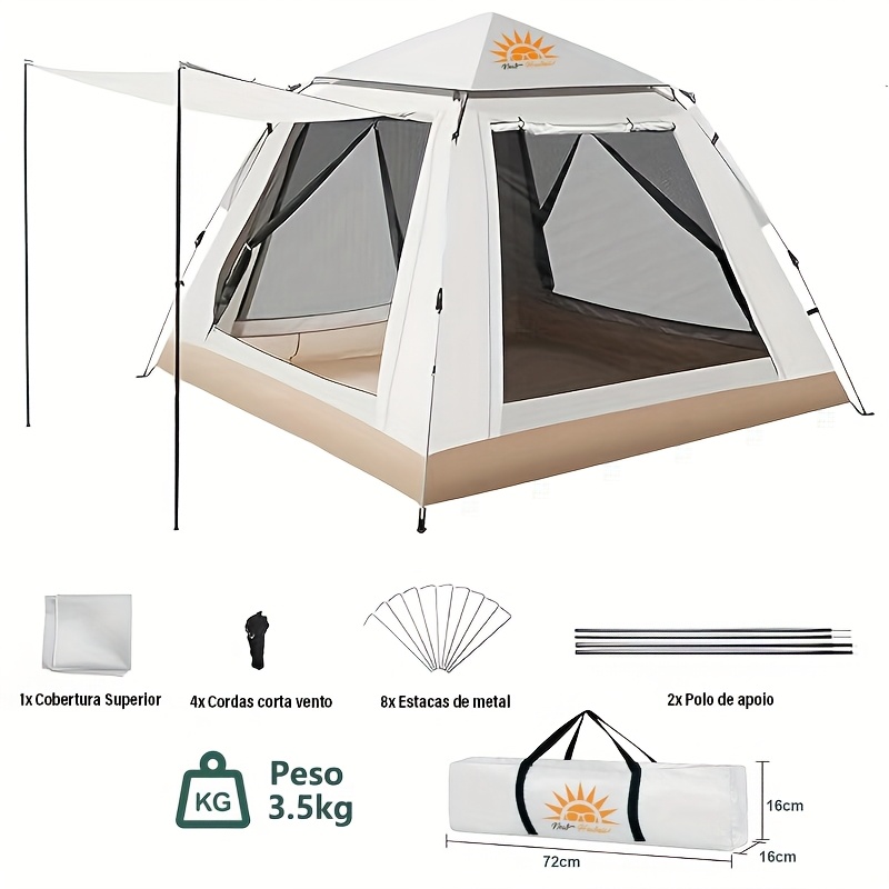 automatic -up camping tent - 2-in-1 portable tent with floor, interior for , road trips, beach - easy setup, beige camping shelter for 3- , door, durable fabric, Product details 5