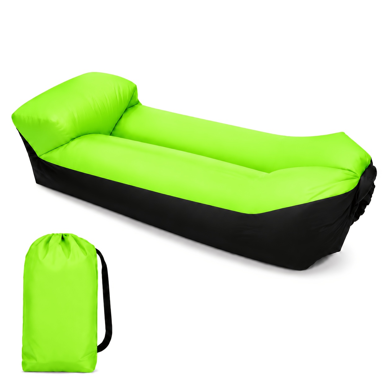 Image of Portable Inflatable Sofa And Chair Combo - Heavy Duty Single Outdoor Bed Lounger, Quick Inflate/, Lightweight Compact, For Camping, Beach, Backyard - Design ()