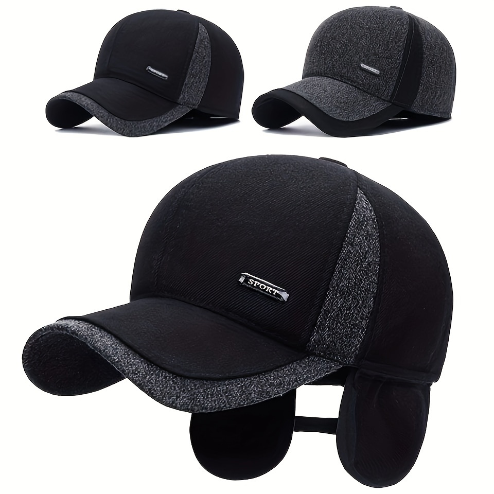 

1pc Casquette de baseball d'extérieur pour homme, chaleur automne et hiver, randonnée, escalade, chapeau de pêcheur, 100% tissu tissé, noir