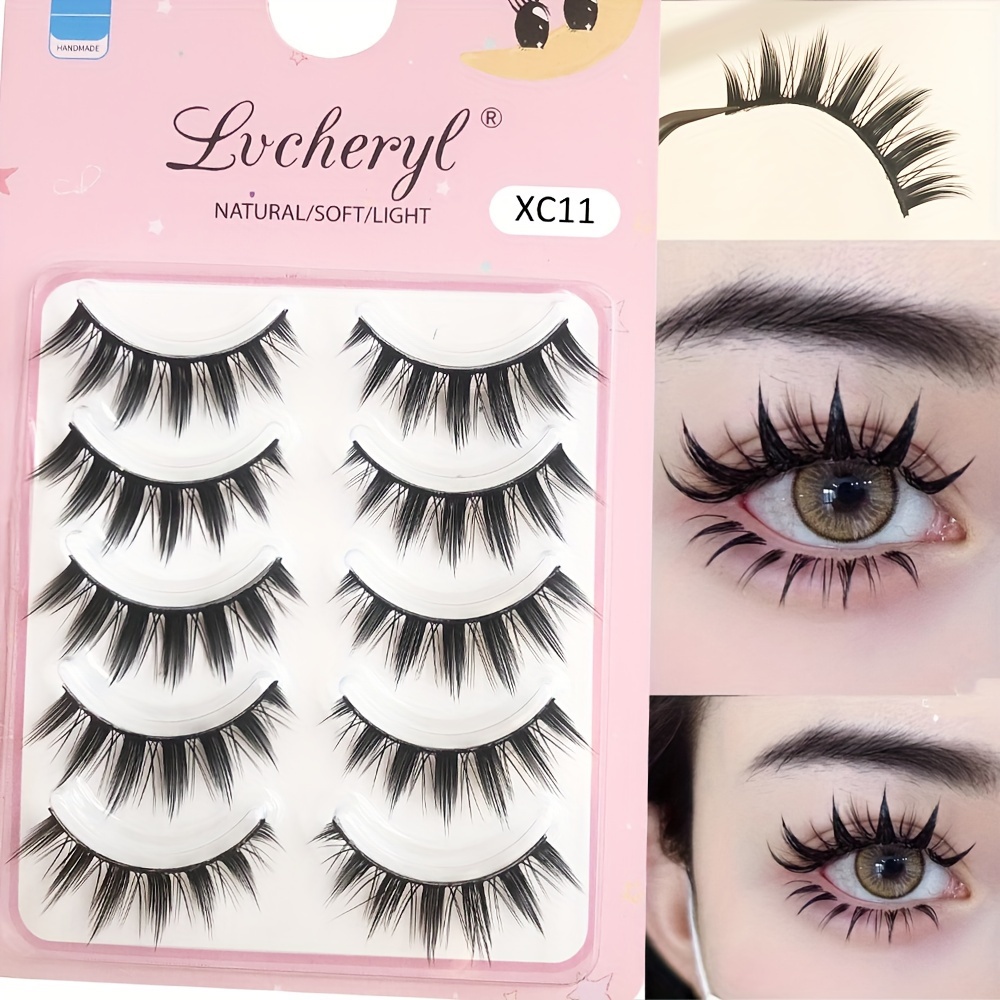 

5 Pairs Doll Style False Eyelashes, Black Natural Look Handmade Eyelashes, Thick Lashes False Eyelash Extensions Makeup Beauty Cosmetic