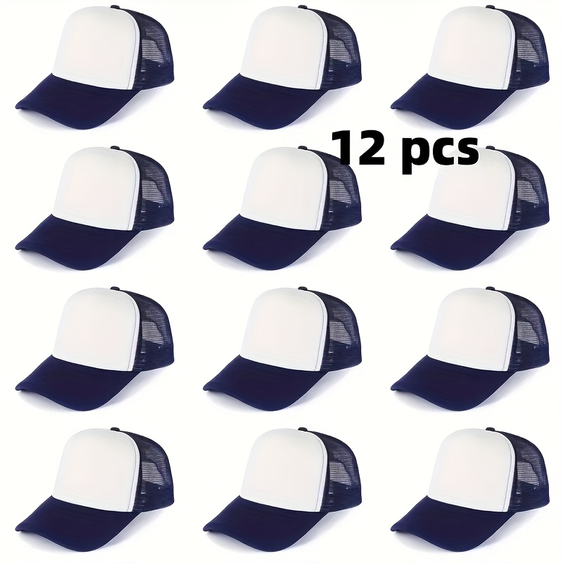 12pcs Customizable Unisex Trucker Hats, Breathable Mesh Baseball Caps