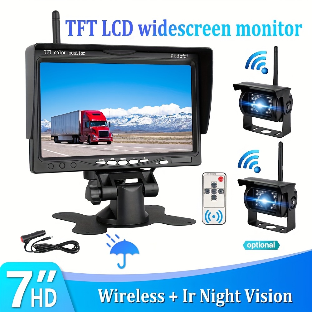 

Wireless 1/2 Backup Cameras Ir Night Vision With 7" Rear View Monitor For Rv Truck Bus Parking Assistance System