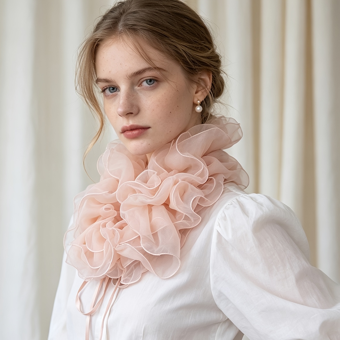 TEMU Collier vintage en organza à volants avec nœud amovible, faux col de style cour, col en multicouche atmosphérique pour hommes et femmes, col de