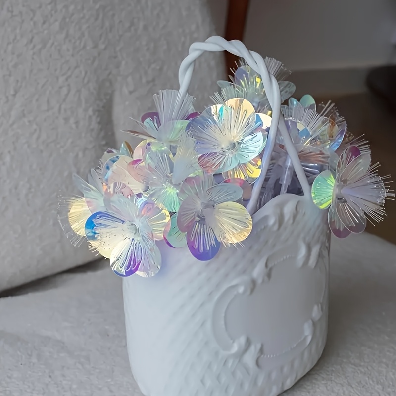 Image of 1pc 10/20led Five-color Layer Clover Flower String Lights - Petals, Battery-powered (battery-free), Fairy Lights Suitable For Interior Decoration, Desktop, Wedding, Christmas And Easter Decorations