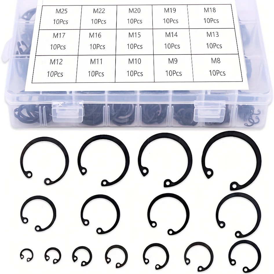 E-shop 150 Stück [15 Größen] Stahl Innenrundschlitz Befestigungsklammern Ring Set / Elastische Halterungsringe für Löcher