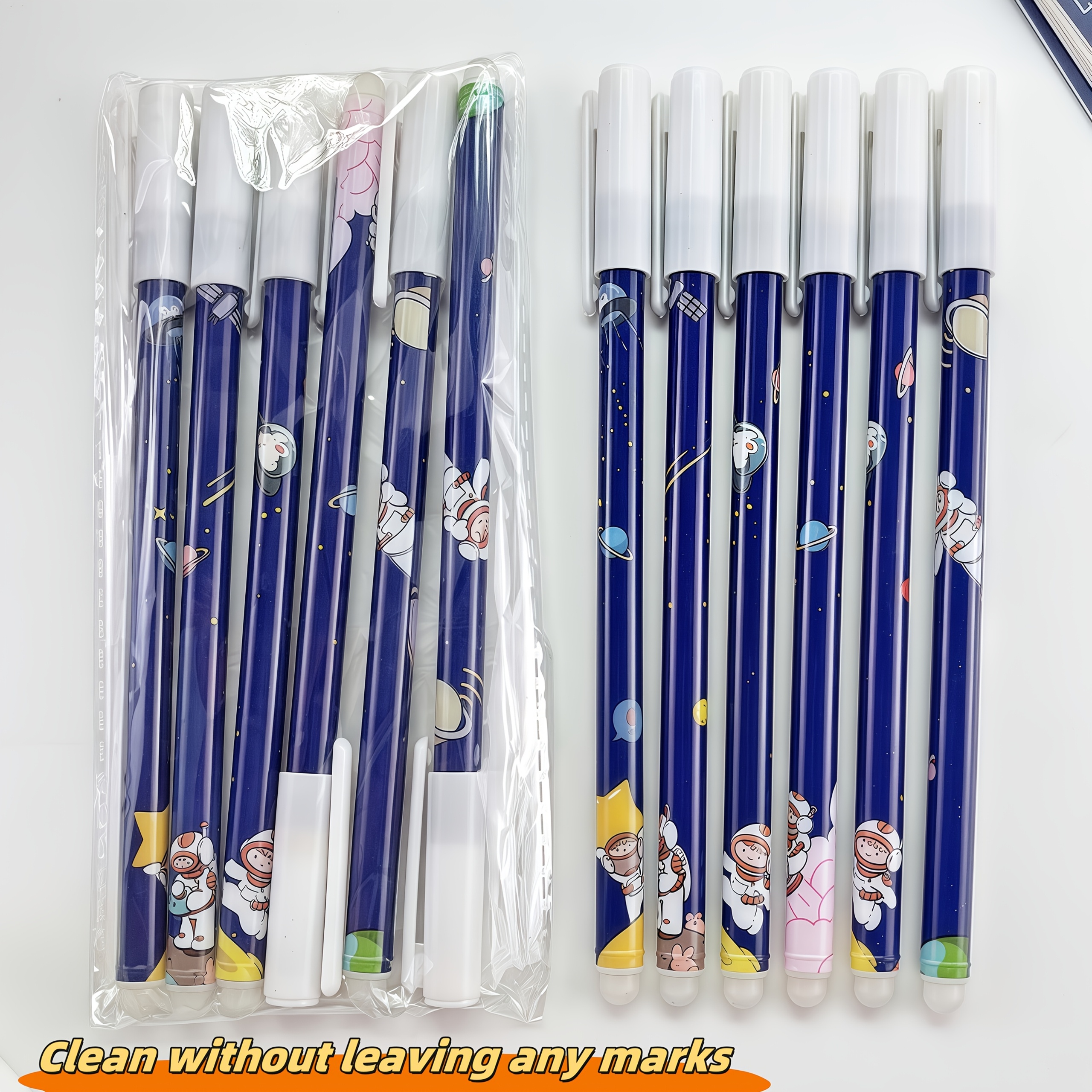 12 pachete de pixuri gel ștergătoare, 0.5mm, tematică astronaut, scriere netedă albastră cu radieră integrată, pentru școală și birou Detaliile articolului 4