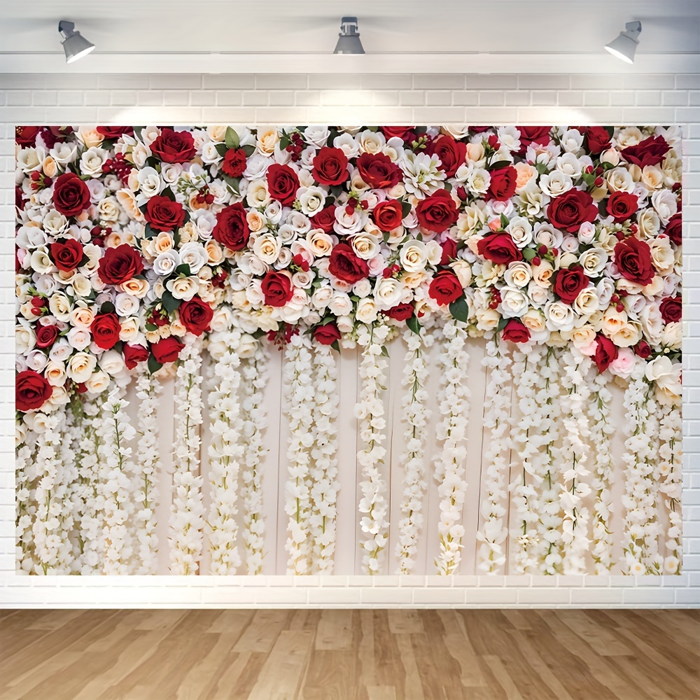 

1pc, Red Rose Rose Flower Wall Vinyl Backdrop - Great For Weddings, Wall Sign Photo, Great For Photography, Holiday Party Supplies, Decoration - Wedding Theme - Available In 2 Sizes.