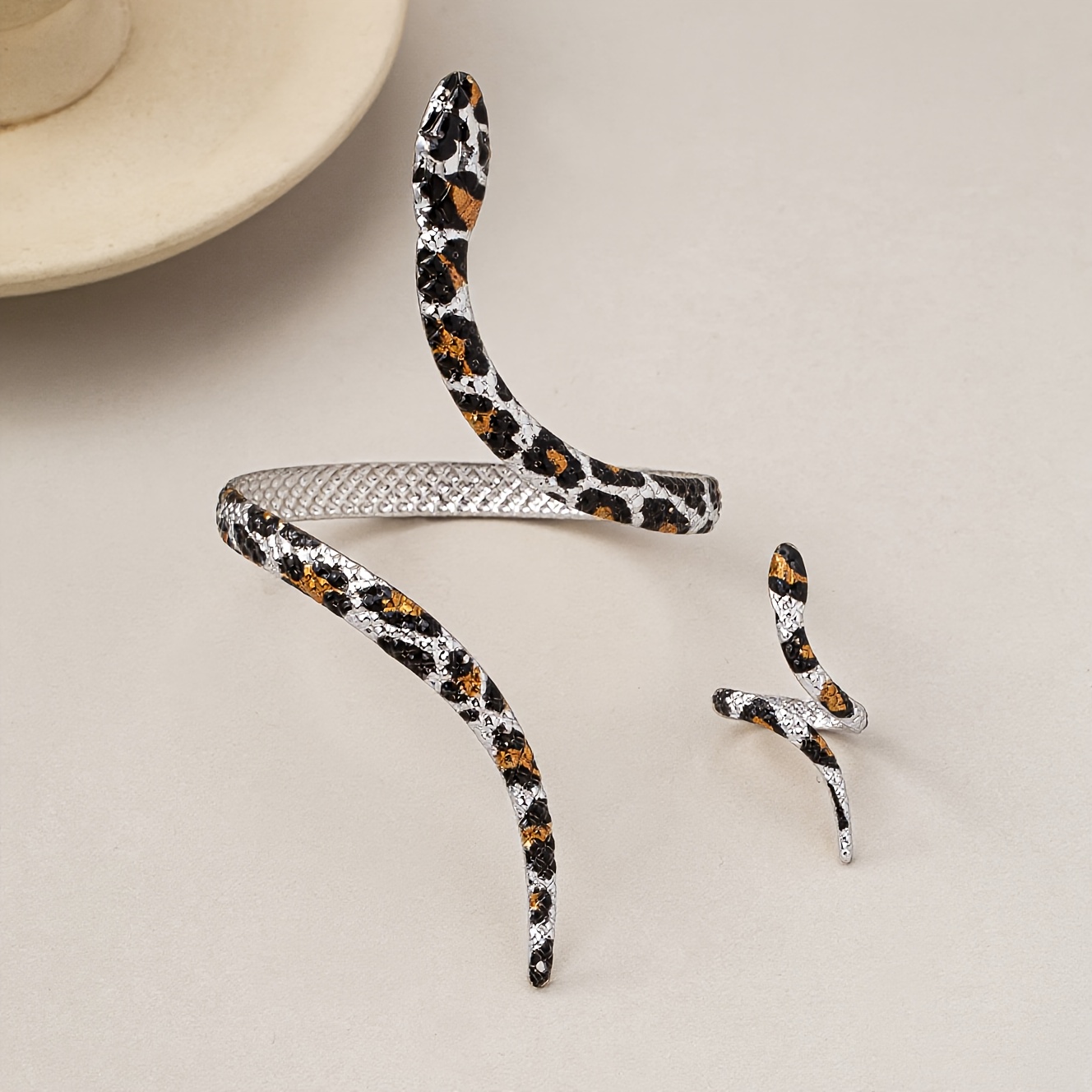 TEMU 2 Piezas de Juego de Pulsera y Anillo con Diseño Retro Bohemio Estampado de Serpiente