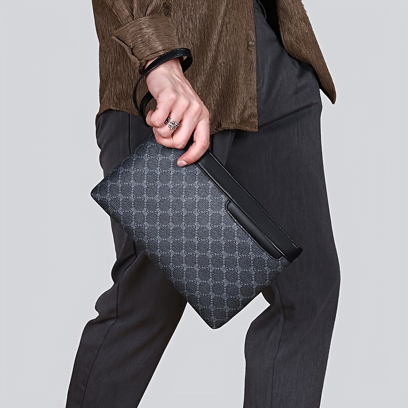 

Checkerboard Style Men's Envelope Bag, Thin Handbag With Cards Slots, Ideal Gifts