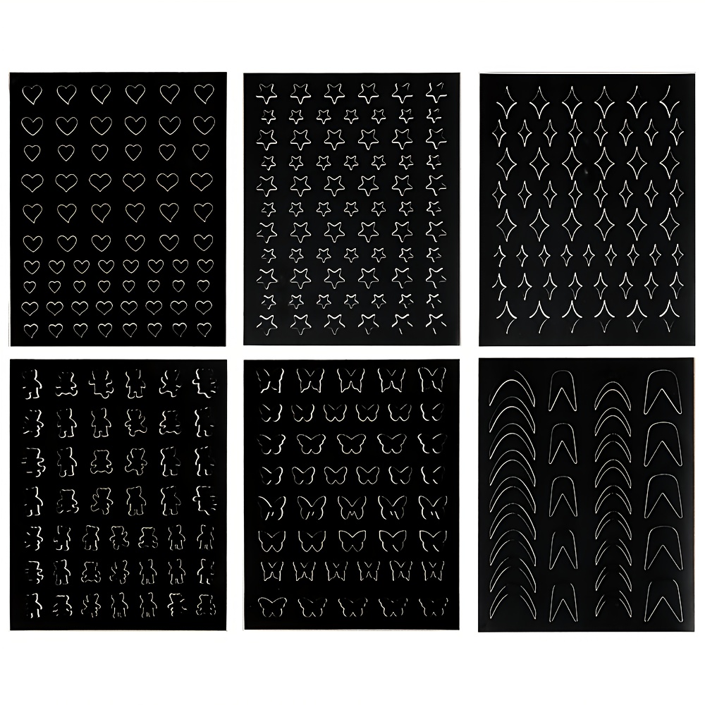 6pcs/7pcs Hollow Stickers For , , Bear, Four-pointed Star, Pentagram, And Heart Nail Art Patterns More Easy