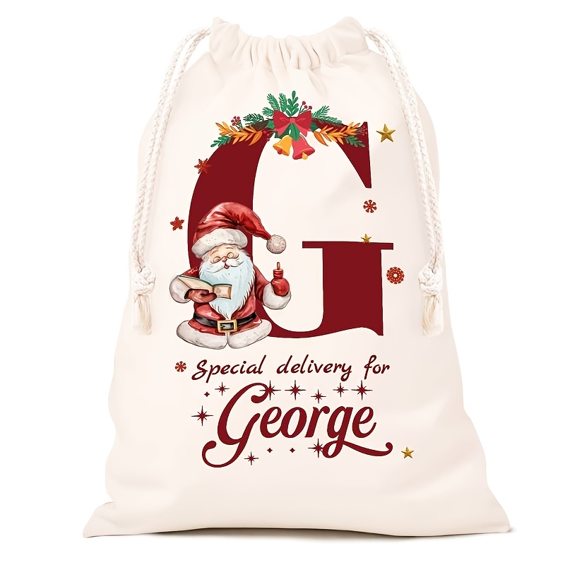 Personalized Name Christmas Gift Bags, Extra Large Drawstring Santa Bags
