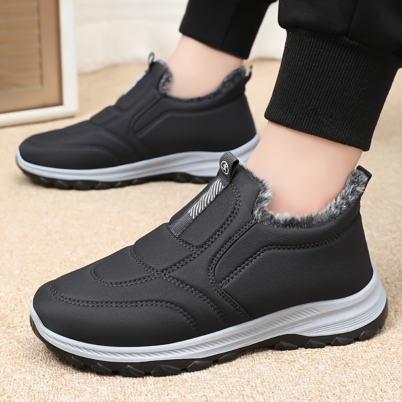 winter mens large size outdoor short boots fleece lined warm non slip pvc sole round toe design black casual hiking shoes suitable for all   Product details 0