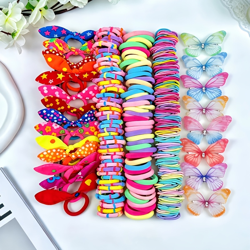 265pcs Random Mixed Color Butterfly Hair Tie and Clip Kit