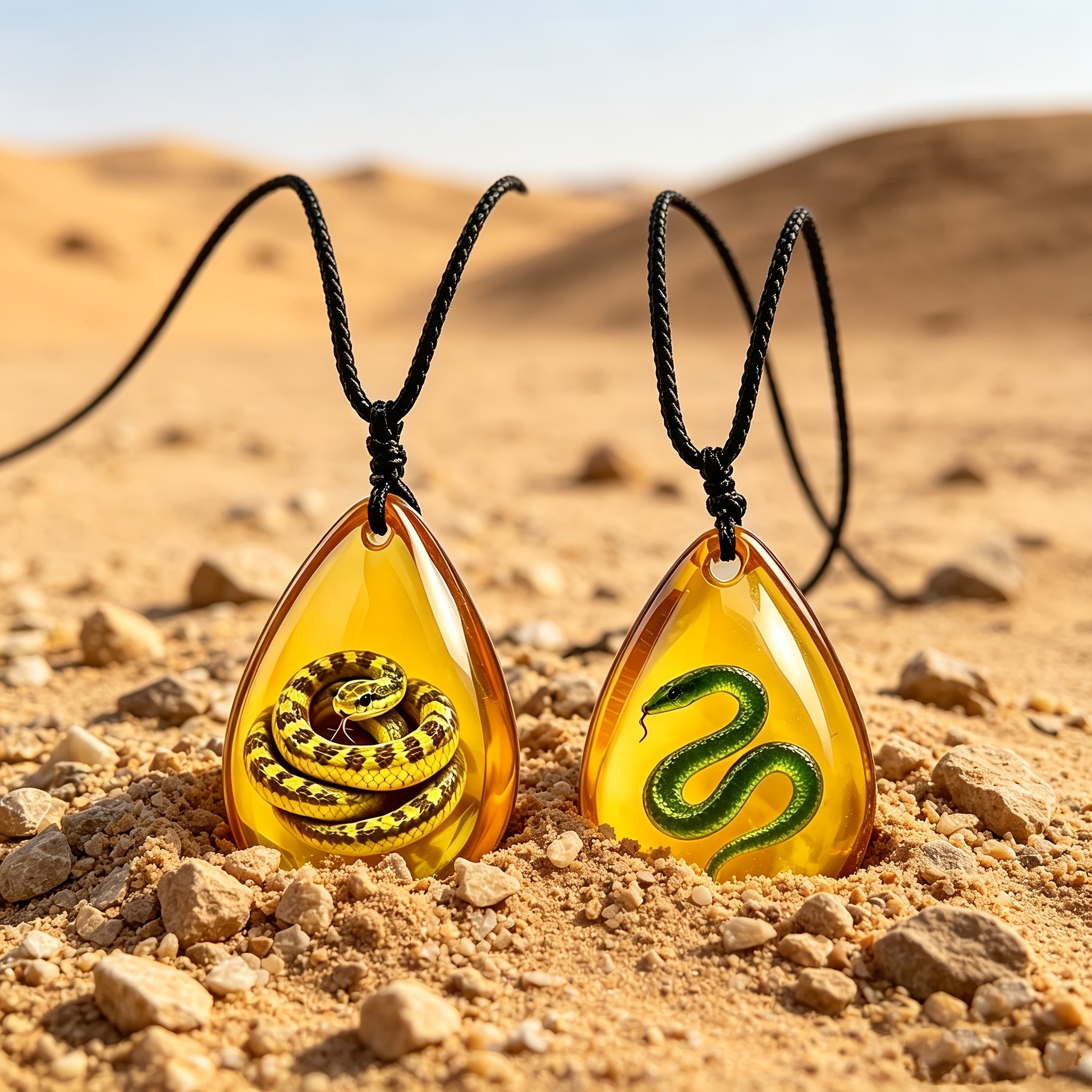 2pcs Faux Amber Men's Necklace with Python & Snake Pattern