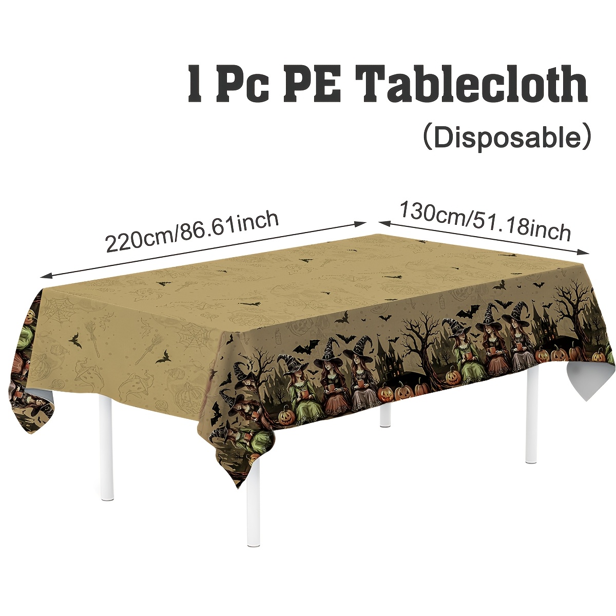 TEMU 1pc, Halloween Theme Disposable Pe Tablecloth, 220*130cm, Pumpkin Castle Design Tablecloth, Happy Halloween Party Decoration, Horror Theme Party