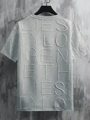 letter pattern textured and knit mens solid color short sleeve crew neck t shirt trendy and chic tops for men for summer details 11