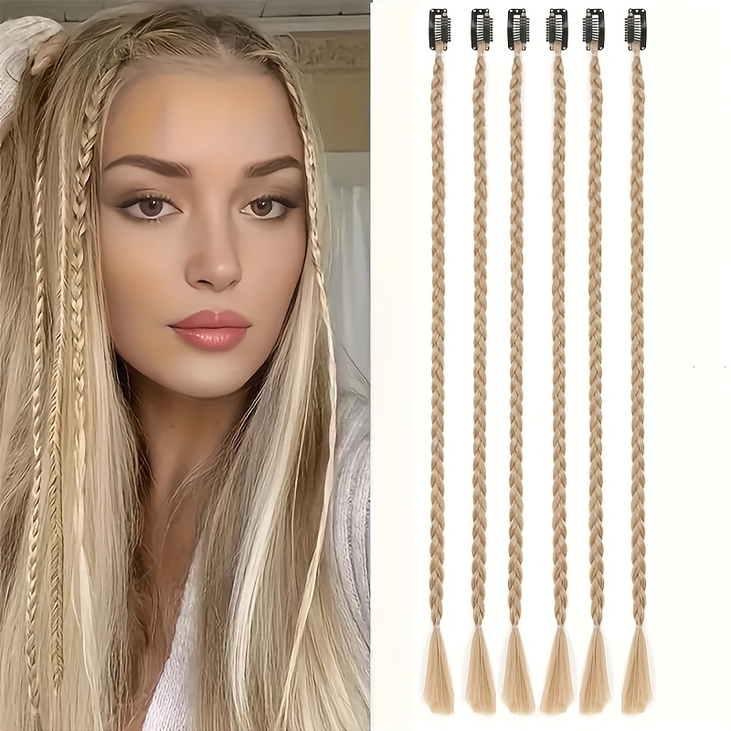 TEMU Sei ciocche di extension intrecciate; clip per capelli sintetici da 18 pollici, ideali per acconciature a da donna