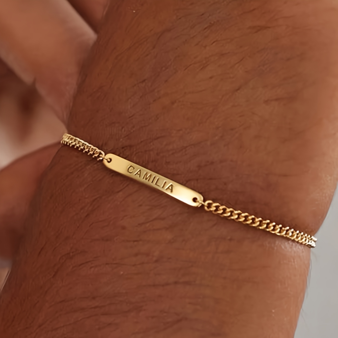 TEMU Personalized Custom Name Bracelet - Matte Frosted Engraved Nameplate Bracelet, Stainless Steel Custom Cursive Engraving, Exquisite And Elegant
