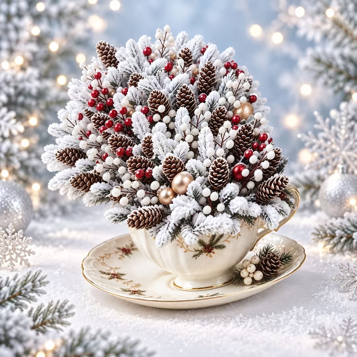 TEMU 1 stuks 3D Kerstkaart, Retro Theekop Bloemmotief, 8.5 X 8Cm, Opvouwbare Vakantiekaart, Geschikt voor Kerstcadeaus en Feestelijke Decoratie,