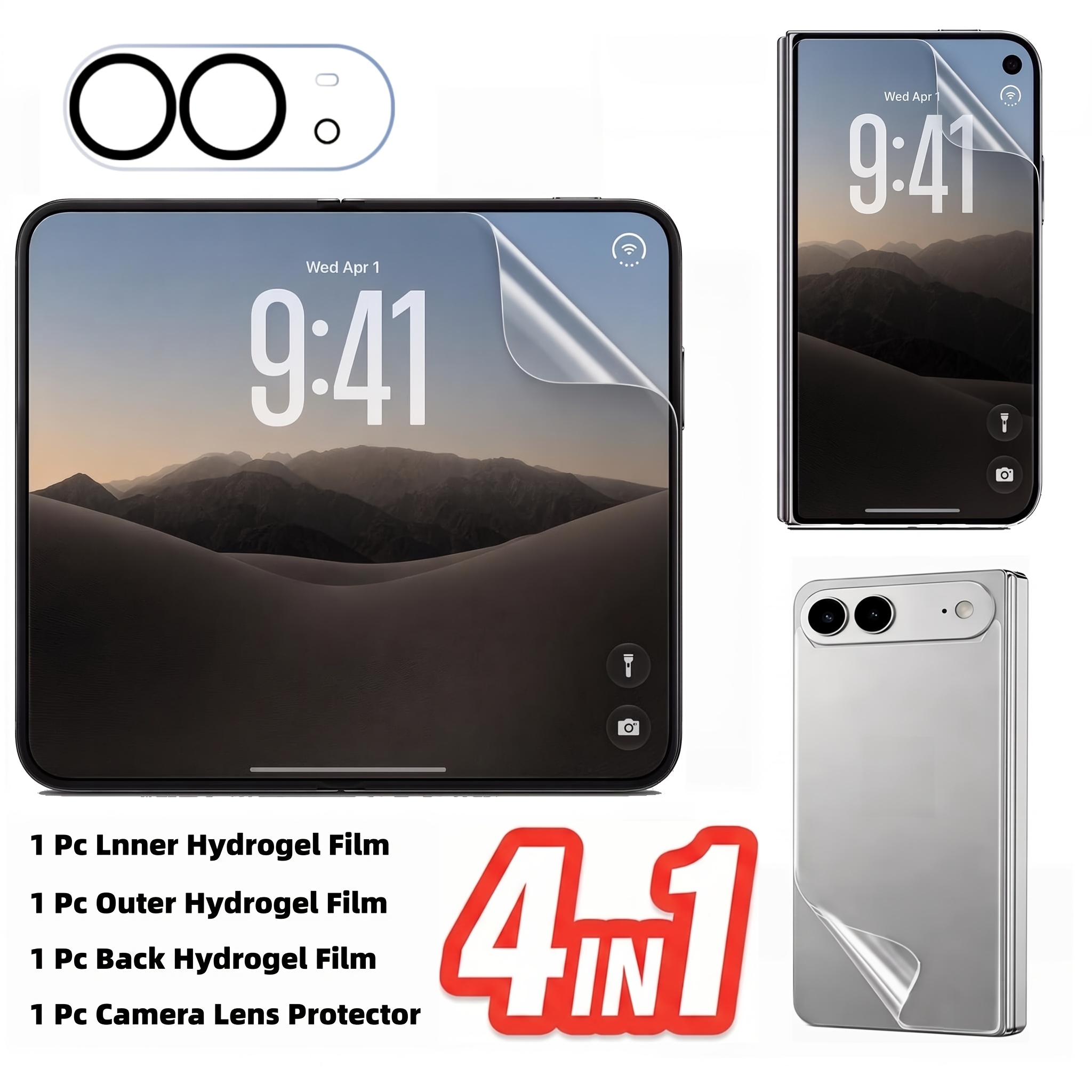 TEMU [4pcs Set] 1pc Inner Hydrogel Film And 1pc Outer Hydrogel Film And 1pc Back Hydrogel Film And 1pc Tempered Glass Camera Lens Protector Suitable