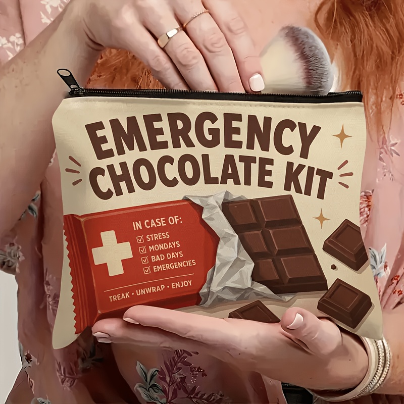 TEMU 1pc, And Cute Chocolate Pattern Makeup Bag, Emergency Snack Bag, Cosmetics Storage Bag, Portable Toiletries Storage Bag, Beauty And Skincare