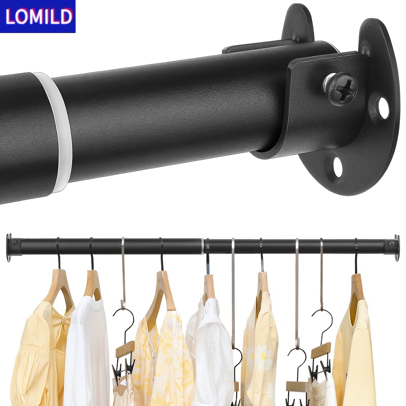 1 Stück * Schwerlast Verstellbarer Teleskopstange - Ausziehbarer Duschvorhang & Kleiderstange, Teleskop Edelstahl Hängestange (40,01 cm - 189,99 cm) für Schrank, Badezimmer mit Montage, Schwarz