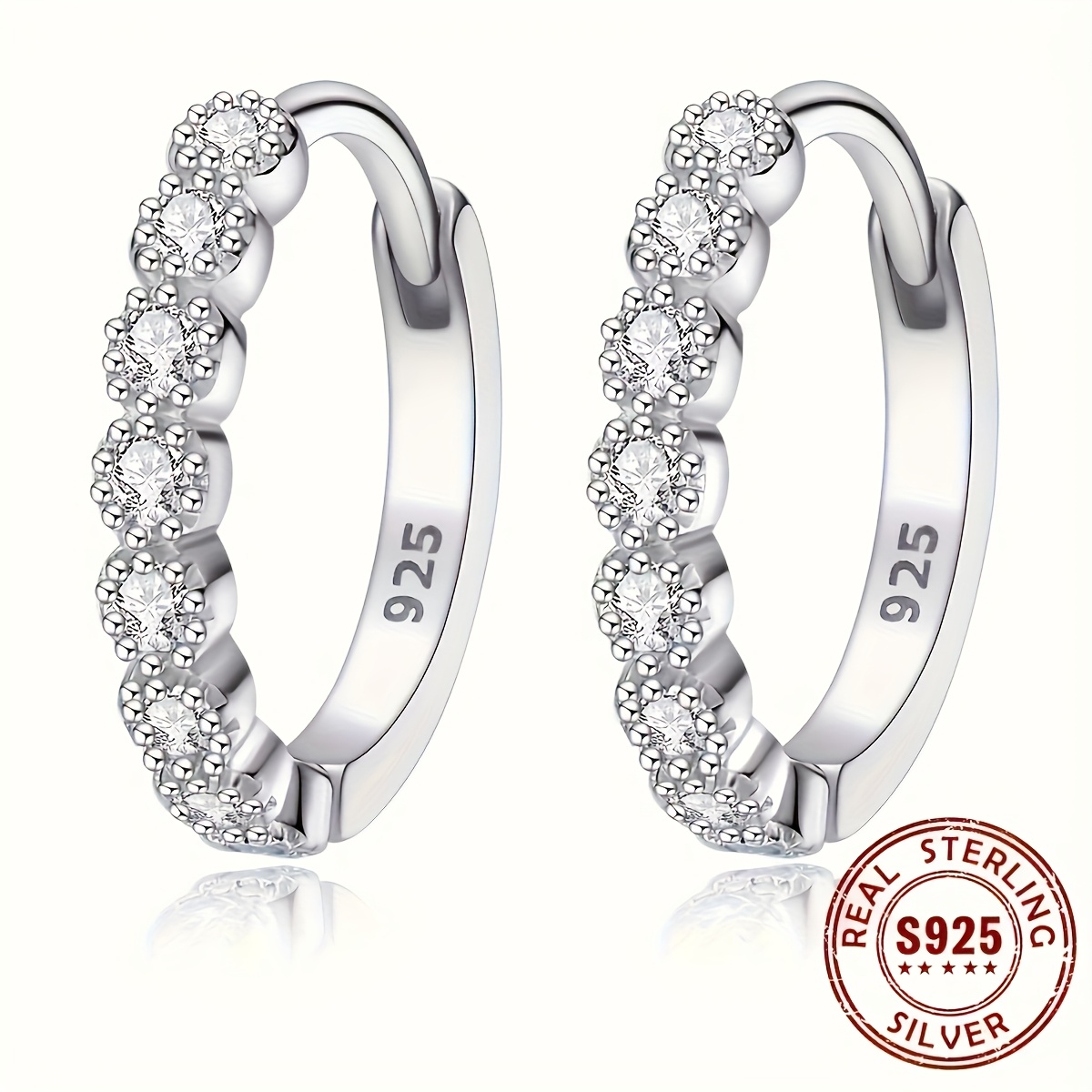 

925 Pure Silver Round Ring Earrings, Set With Shining Zirconia, Elegant And Luxurious Style, Suitable For Women's Dating And Wedding Earrings