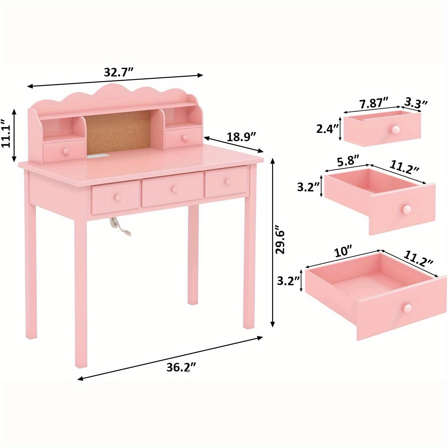 Modern 40-Inch Pink Writing Desk Featuring a Hutch And Five Drawers, Ideal for a for home Office Or As a Compact Vanity in The Bedroom
