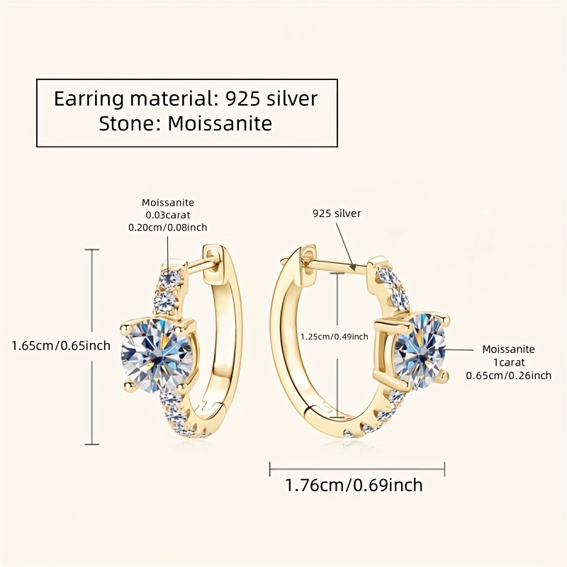 Unisex 925 Silver Moissanite Simple Hoop Earrings