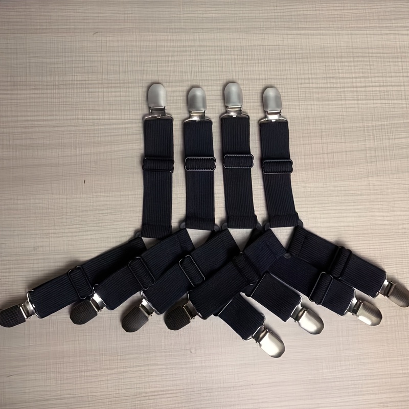 TEMU Lot de 4 attaches de drap-housse pour matelas - Fixations élastiques réglables avec pinces métalliques, maintien en place du drap-housse,