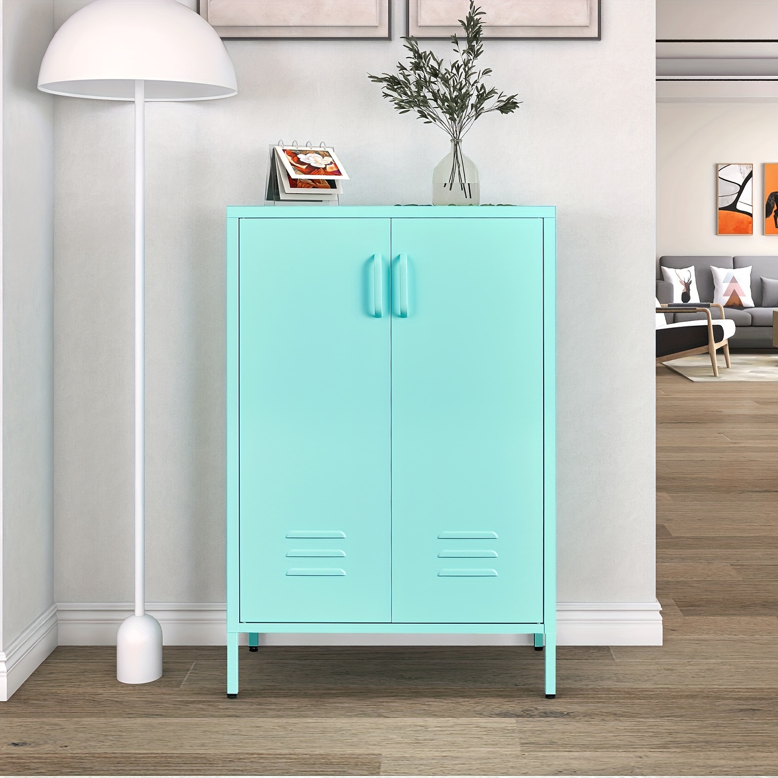 

Metal Storage Cabinet With 2 Adjustable Shelves, Accent Cabinet With Legs And 2 Doors, Multipurpose Metal Cabinet For Home, Office