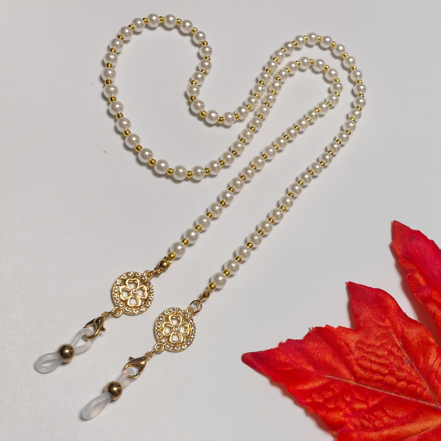 Image of New Hollow Pattern Glasses Chain In Pearl Beads, Style Anti-loss Glasses Chain