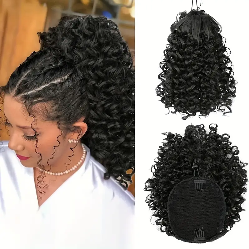 30.48 cm drawstring ponytail extension for women short synthetic curly ponytail extension pony tails drawstring hair pieces for daily use details 4