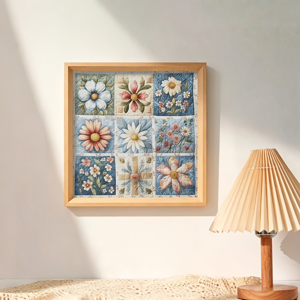 9-Grid Patchwork Daisy Theme Printed Cross Stitch Kit