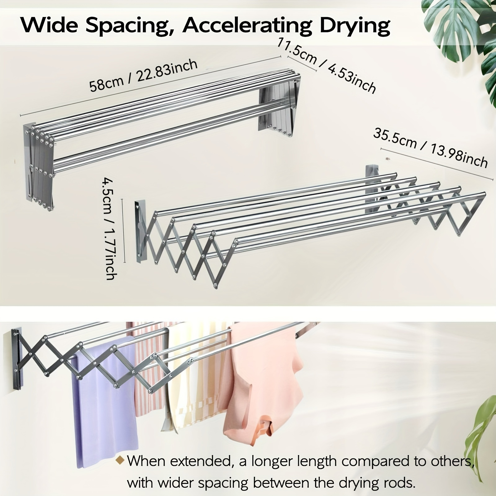 

Wall Mounted Clothes Drying Rack, Foldable Wall Mount Laundry Drying Rack Folding Indoor, Drying Rack Clothing Collapsible, Retractable Towel Rack, Space Saver With 5 Drying Rods